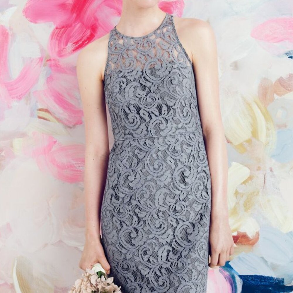 J. Crew Pamela Leavers Lace Sleeveless Mini Length Sheath Dress in Grey Size 6